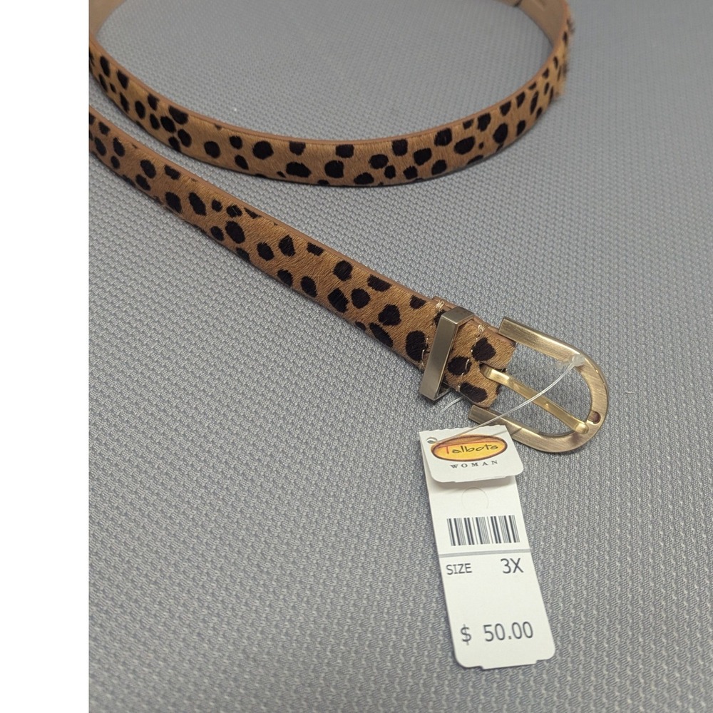 NWT Talbots Woman Animal Print Calf Hair Leather Belt Size 3X Gold Buckle